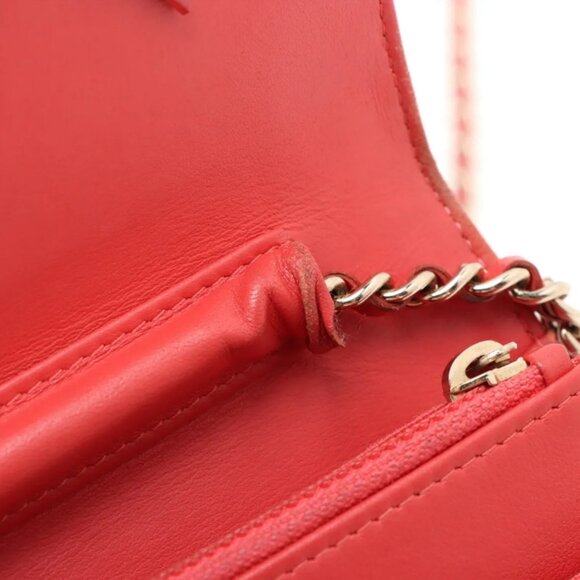 Chanel CC Logo Filigree Caviar Skin Chain Wallet Bag Red - Picture 12 of 15